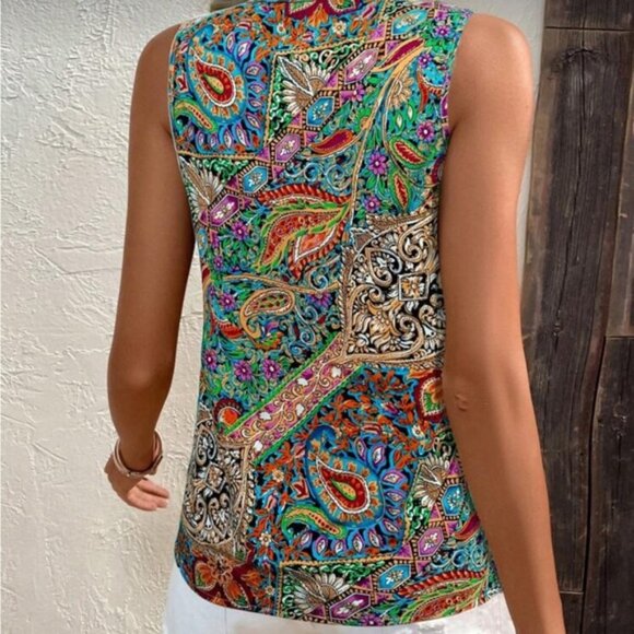 SHEIN Breezaya Multicolor Paisley Lace Trim Tank - Size Medium - Picture 3 of 6